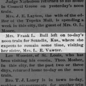 1885.12.04 - Mrs. Frank L. Ball visiting Mrs. L. E. Vawter in Scandia.
