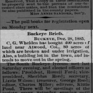 C. G. Whelden Buys Land Near Atwood, Colorado