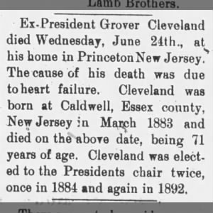 Obituary for Grover Cleveland