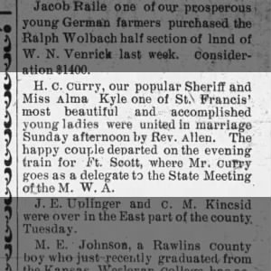 Sheriff Curry and Alma Kyle Married